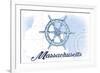 Massachusetts - Ship Wheel - Blue - Coastal Icon-Lantern Press-Framed Art Print