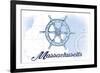 Massachusetts - Ship Wheel - Blue - Coastal Icon-Lantern Press-Framed Art Print