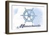 Massachusetts - Ship Wheel - Blue - Coastal Icon-Lantern Press-Framed Art Print