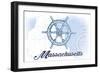 Massachusetts - Ship Wheel - Blue - Coastal Icon-Lantern Press-Framed Art Print