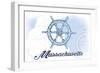 Massachusetts - Ship Wheel - Blue - Coastal Icon-Lantern Press-Framed Art Print