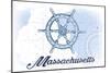 Massachusetts - Ship Wheel - Blue - Coastal Icon-Lantern Press-Mounted Art Print