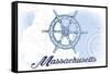 Massachusetts - Ship Wheel - Blue - Coastal Icon-Lantern Press-Framed Stretched Canvas