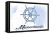 Massachusetts - Ship Wheel - Blue - Coastal Icon-Lantern Press-Framed Stretched Canvas