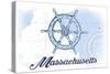 Massachusetts - Ship Wheel - Blue - Coastal Icon-Lantern Press-Stretched Canvas