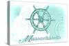 Massachusetts - Ship Wheel - Teal - Coastal Icon-Lantern Press-Stretched Canvas