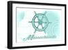 Massachusetts - Ship Wheel - Teal - Coastal Icon-Lantern Press-Framed Art Print