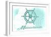 Massachusetts - Ship Wheel - Teal - Coastal Icon-Lantern Press-Framed Art Print