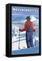 Massachusetts - Skier Admiring View-Lantern Press-Framed Stretched Canvas