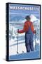 Massachusetts - Skier Admiring View-Lantern Press-Stretched Canvas