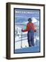 Massachusetts - Skier Admiring View-Lantern Press-Framed Art Print