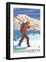 Massachusetts - Skier Carrying Skis-Lantern Press-Framed Art Print