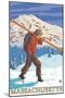 Massachusetts - Skier Carrying Skis-Lantern Press-Mounted Art Print