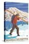 Massachusetts - Skier Carrying Skis-Lantern Press-Stretched Canvas