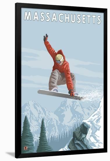 Massachusetts, Snowboarder Jumping-Lantern Press-Framed Art Print