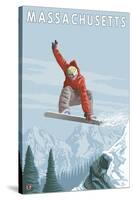 Massachusetts, Snowboarder Jumping-Lantern Press-Stretched Canvas