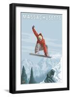 Massachusetts, Snowboarder Jumping-Lantern Press-Framed Art Print