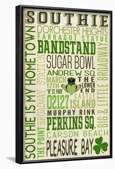 Massachusetts - Southie Typography-Lantern Press-Framed Art Print