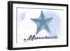 Massachusetts - Starfish - Blue - Coastal Icon-Lantern Press-Framed Art Print