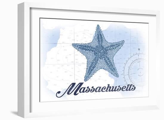 Massachusetts - Starfish - Blue - Coastal Icon-Lantern Press-Framed Art Print