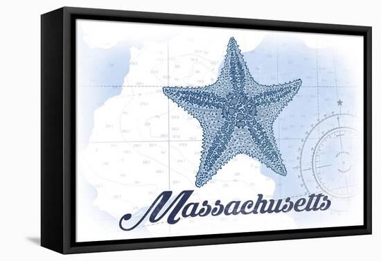 Massachusetts - Starfish - Blue - Coastal Icon-Lantern Press-Framed Stretched Canvas