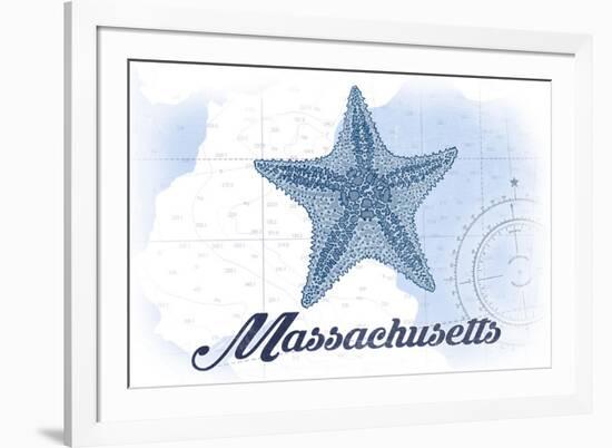 Massachusetts - Starfish - Blue - Coastal Icon-Lantern Press-Framed Premium Giclee Print