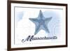 Massachusetts - Starfish - Blue - Coastal Icon-Lantern Press-Framed Premium Giclee Print