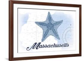 Massachusetts - Starfish - Blue - Coastal Icon-Lantern Press-Framed Premium Giclee Print