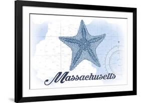 Massachusetts - Starfish - Blue - Coastal Icon-Lantern Press-Framed Premium Giclee Print