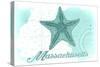 Massachusetts - Starfish - Teal - Coastal Icon-Lantern Press-Stretched Canvas