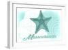 Massachusetts - Starfish - Teal - Coastal Icon-Lantern Press-Framed Art Print