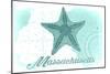 Massachusetts - Starfish - Teal - Coastal Icon-Lantern Press-Mounted Art Print