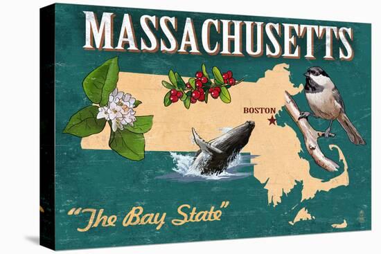 Massachusetts - State Icons-Lantern Press-Stretched Canvas