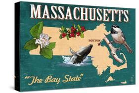 Massachusetts - State Icons-Lantern Press-Stretched Canvas