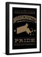 Massachusetts State Pride - Gold on Black-Lantern Press-Framed Art Print