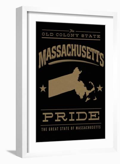 Massachusetts State Pride - Gold on Black-Lantern Press-Framed Art Print