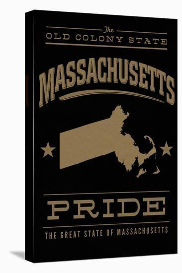 Massachusetts State Pride - Gold on Black-Lantern Press-Stretched Canvas