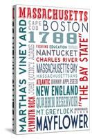 Massachusetts - Typography-Lantern Press-Stretched Canvas