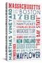 Massachusetts - Typography-Lantern Press-Stretched Canvas