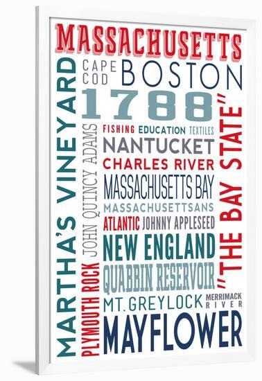 Massachusetts - Typography-Lantern Press-Framed Art Print
