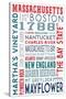 Massachusetts - Typography-Lantern Press-Stretched Canvas