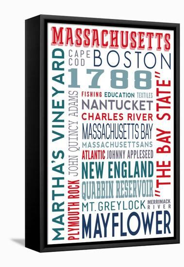 Massachusetts - Typography-Lantern Press-Framed Stretched Canvas