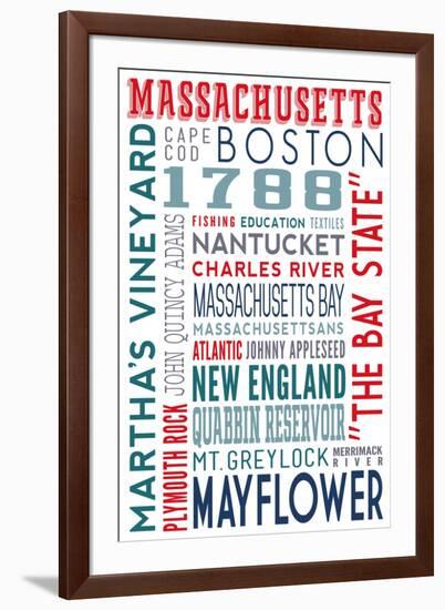 Massachusetts - Typography-Lantern Press-Framed Art Print