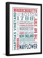 Massachusetts - Typography-Lantern Press-Framed Art Print