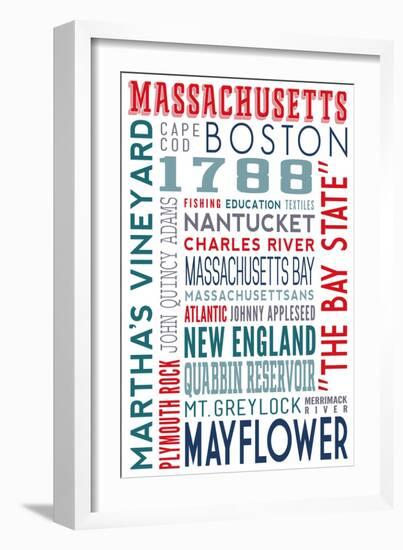 Massachusetts - Typography-Lantern Press-Framed Art Print