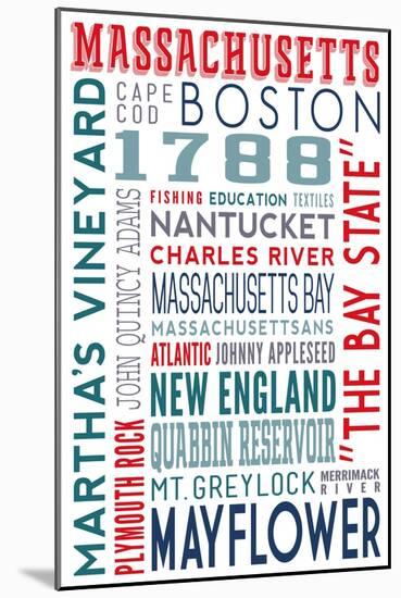 Massachusetts - Typography-Lantern Press-Mounted Art Print