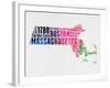 Massachusetts Watercolor Word Cloud-NaxArt-Framed Art Print