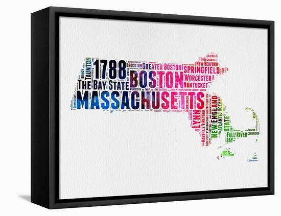 Massachusetts Watercolor Word Cloud-NaxArt-Framed Stretched Canvas