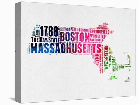 Massachusetts Watercolor Word Cloud-NaxArt-Stretched Canvas