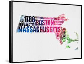 Massachusetts Watercolor Word Cloud-NaxArt-Framed Stretched Canvas